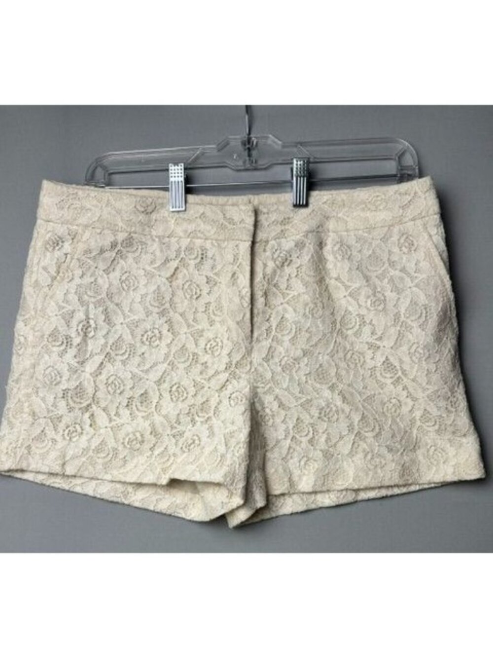 Dalia Collection Women's 8 Ivory Floral Lace Shorts High Rise Romantic